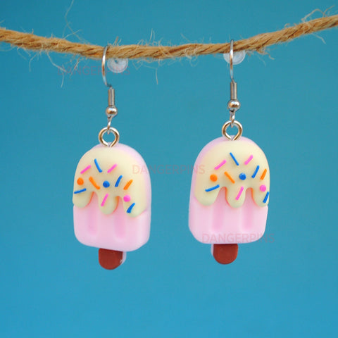 Frosted sprinkles strawberry pink popsicle earrings :)