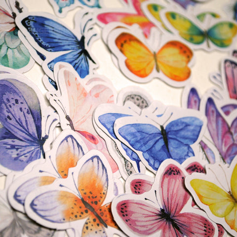 90 small paper painted butterfly stickers