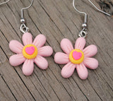 Small Pink love heart Daisy flowers earrings