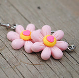 Small Pink love heart Daisy flowers earrings