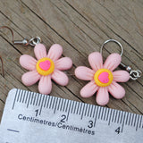 Small Pink love heart Daisy flowers earrings