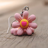 Small Pink love heart Daisy flowers earrings