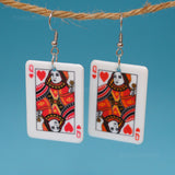 Large Queen of Hearts playing card earrings