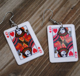 Large Queen of Hearts playing card earrings