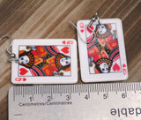 Large Queen of Hearts playing card earrings