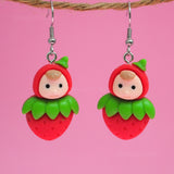 Large Red Strawberry girl earrings