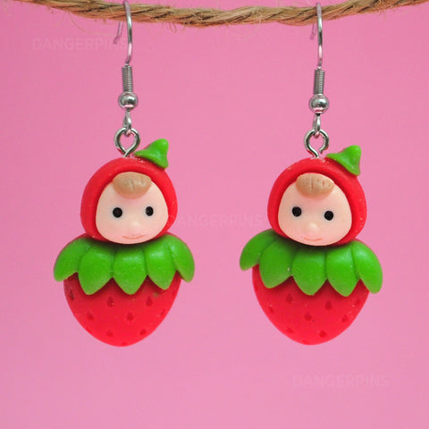 Large Red Strawberry girl earrings