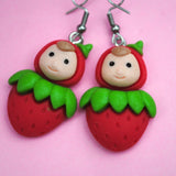 Large Red Strawberry girl earrings