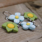 2 pairs of Nice little Green & Blue flowers earrings