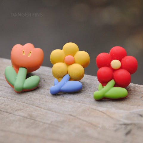 Silly little flowers 3 resin pin set