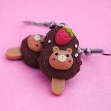 Bear strawberry Chocolate crunch popsicle earrings