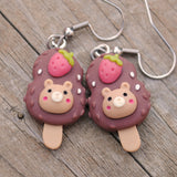 Bear strawberry Chocolate crunch popsicle earrings