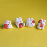 Strawberry Bunnies resin pin set of 4