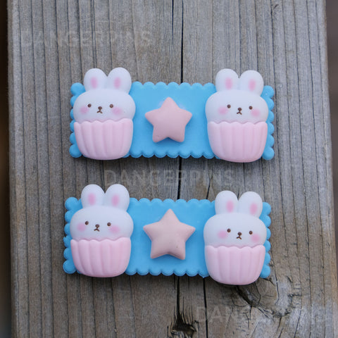 Set of 2 Bunny Cupcakes hair clips - 5.5cm