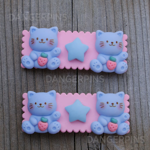 Set of 2 Blue Kitten hair clips - 5.5cm