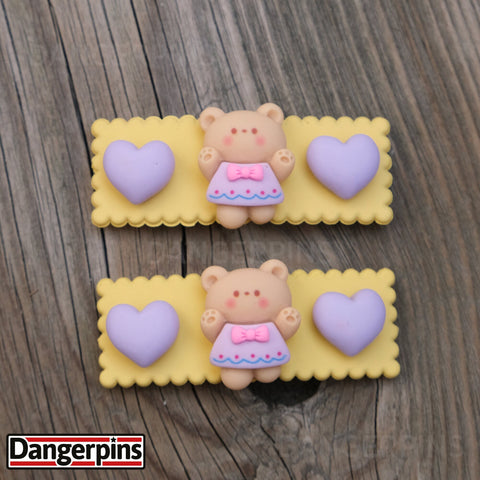 Set of Lavender & Honey Bear hair clips - 5.5cm